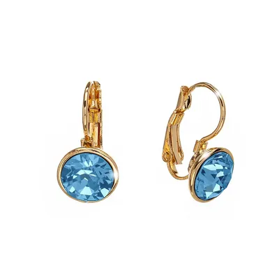 Gold Tone Aqua Heritage Precision Cut Crystal Leverback Earrings