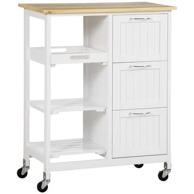 Kitchen Cart On Wheels With Wooden Top