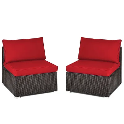 2pcs Patio Rattan Armless Sofa Sectional Conversation Furniture Set W/cushion