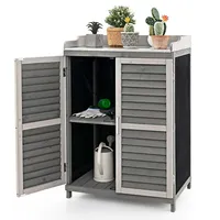 Outdoor Potting Bench Table, Garden Storage Cabinet With Metal Tabletop