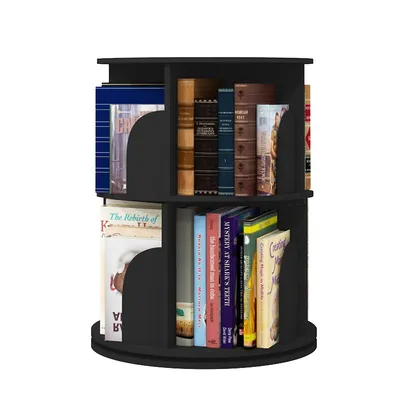 2 Tier 360° Rotating Stackable Shelves Bookshelf Organizer (black)