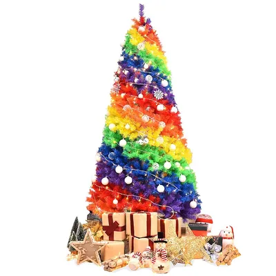 7ft Artificial Hinged Colorful Rainbow Full Fir Christmas Tree With 1213 Tips