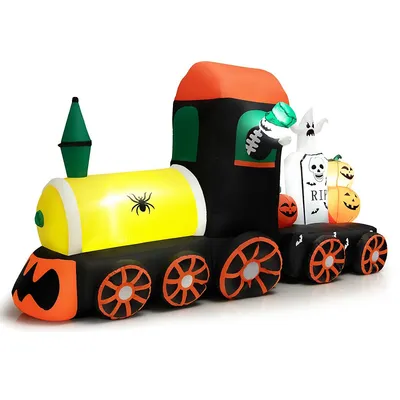 8ft Long Halloween Inflatable Skeleton Ride On Train Led Lighted Halloween Decor