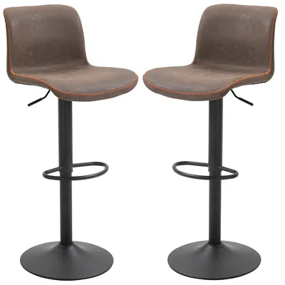 Bar Stools Set Of 2 With Adjustable Height, Pu Leather Seat