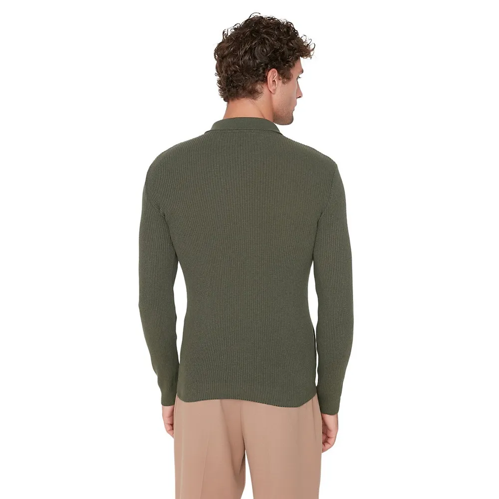 Male Basic Fitted Polo Neck Knitwear Sweater