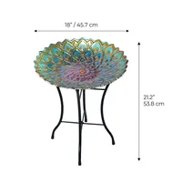 Teamson Home 18" Glass Birdbath Outdoor Flower Design With Stand Multicolor