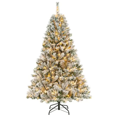 Pre-lit Christmas Tree 3-minute Quick Shape Flocked Decor With Led Lights
