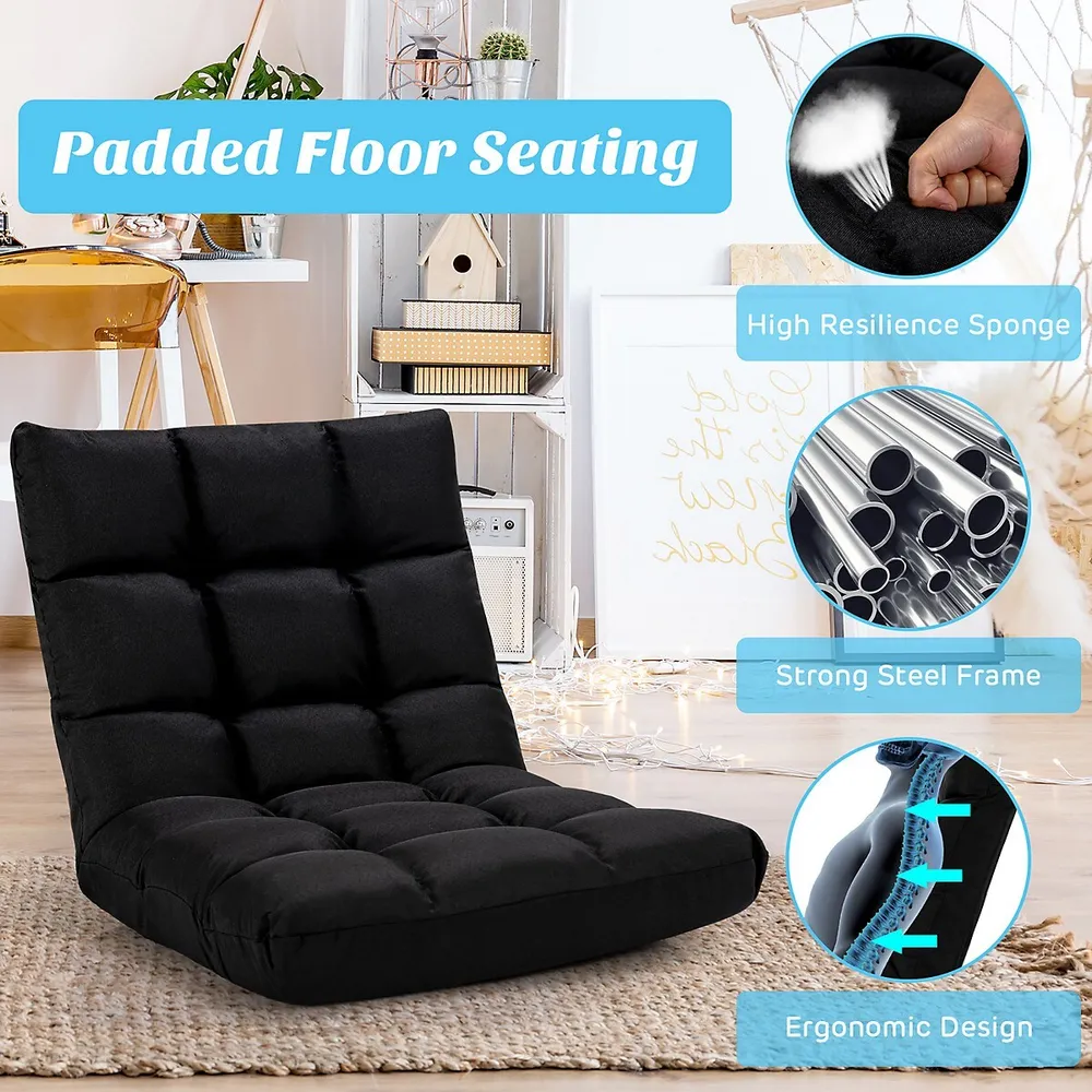 Costway 4-Position Adjustable Floor Chair Folding Lazy Sofa Cushioned Couch  Lounger New