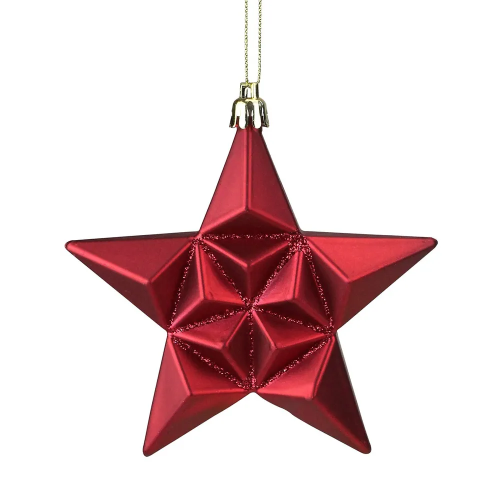 12ct Red And Gold Star Glittered Shatterproof Matte Christmas Ornaments 5"