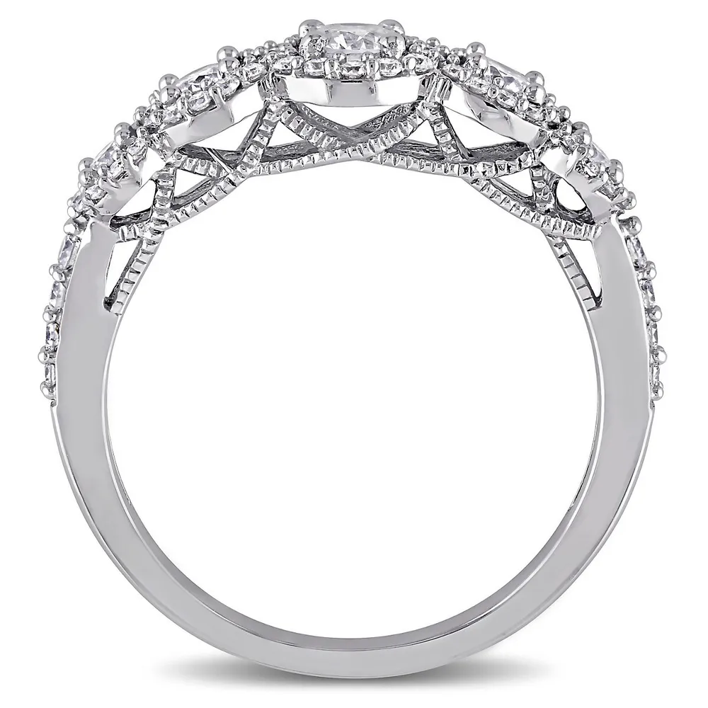 3/4 Ct Tw Diamond 5-stone Halo Ring 10k White Gold