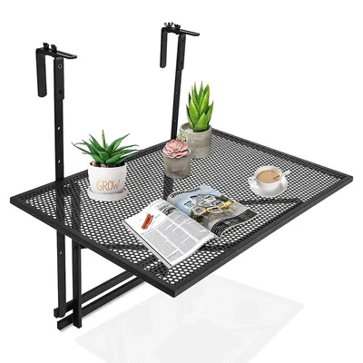 Folding Hanging Table Adjustable Balcony Railing Table Patio Deck Black