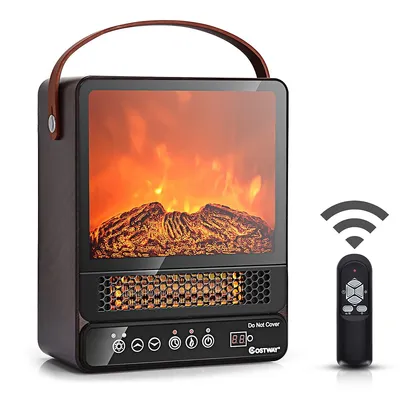 1500w Electric Fireplace Tabletop Portable Space Heater W/3d Flame Effect Walnut