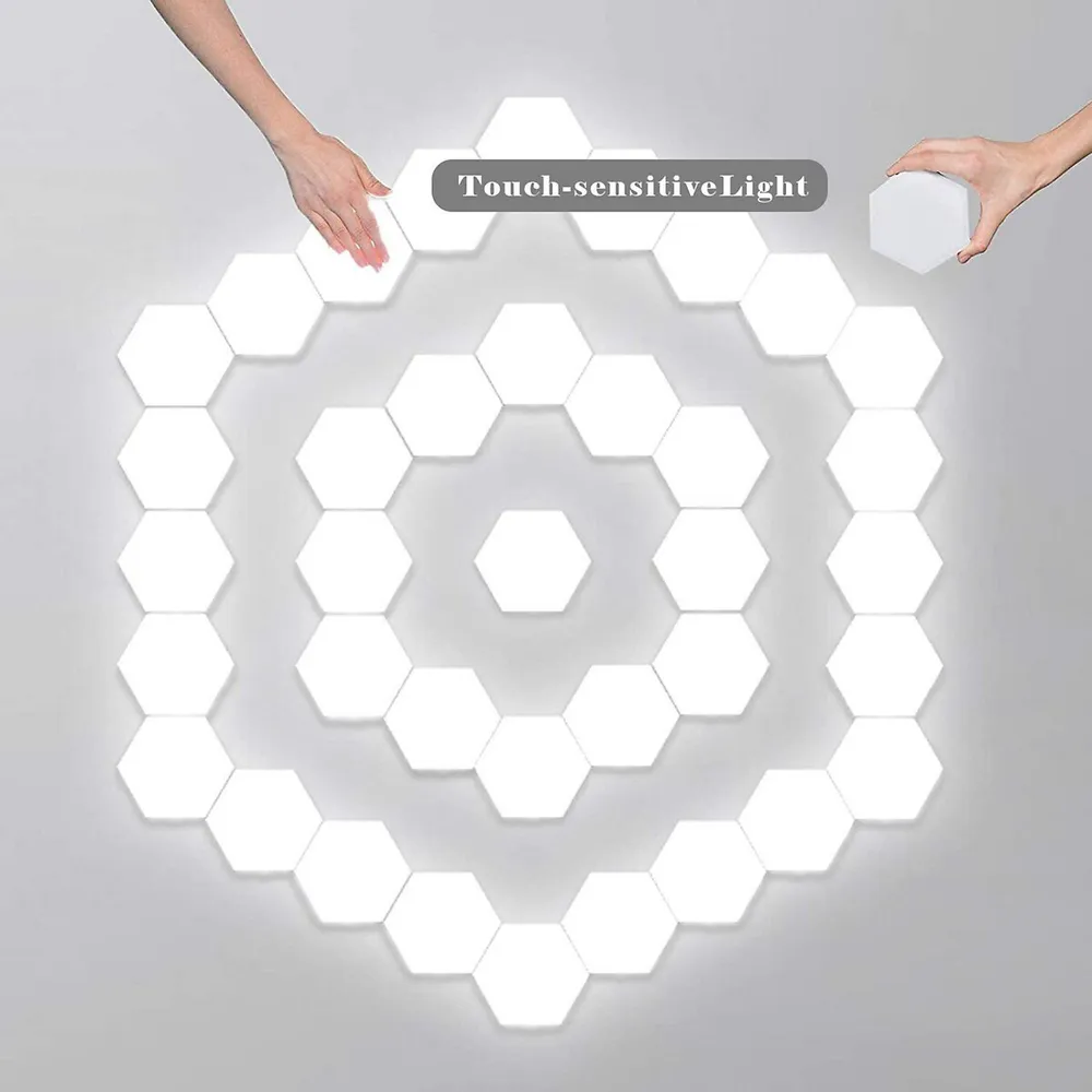 Hexagon Smart Led Touch Switch Wall Light Diy Combination Light With 6 Panels, White