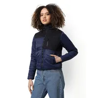 Women's Navy Blue Puffer Regular Fit Bomber Jacket For Winter Wear