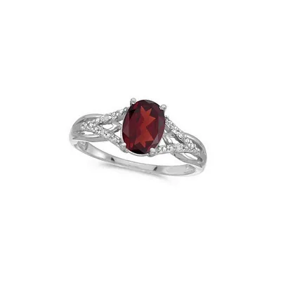 Oval Garnet And Diamond Cocktail Ring 14k White Gold (1.42 Ctw)