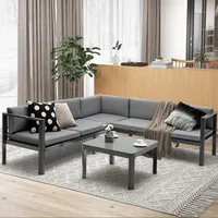 3pcs Patio Furniture Set Aluminum Lounge Adjust Back Recliner Sofa Table Cushion