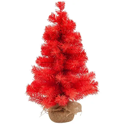 18" Scarlett Red Pine Christmas Tree In Natural Jute Base