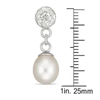 Sterling Silver Fw Pearl Drop From Clear Crystal Top Stud Earring