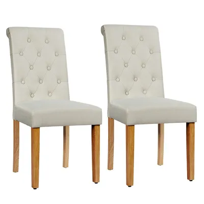 Set Of 2 Parsons Upholstered Fabric Chair With Wooden Legspinkbeigegray