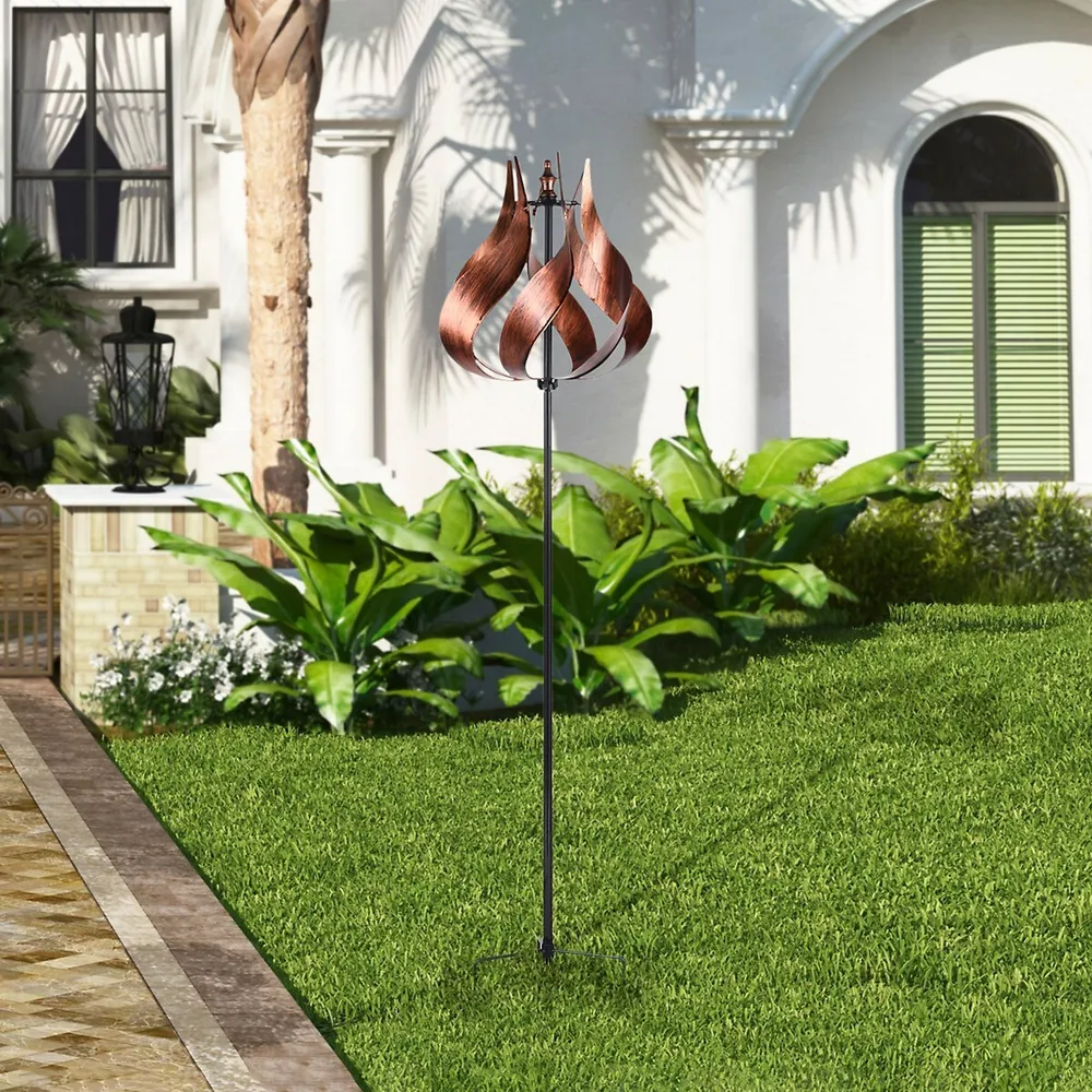 Teamson Home Outdoor Décor Sculpture Kinetic Windmill Tulip Design Copper