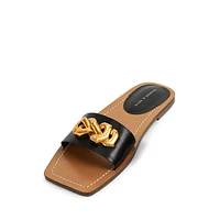 Chain Accent Leather Slide Sandals