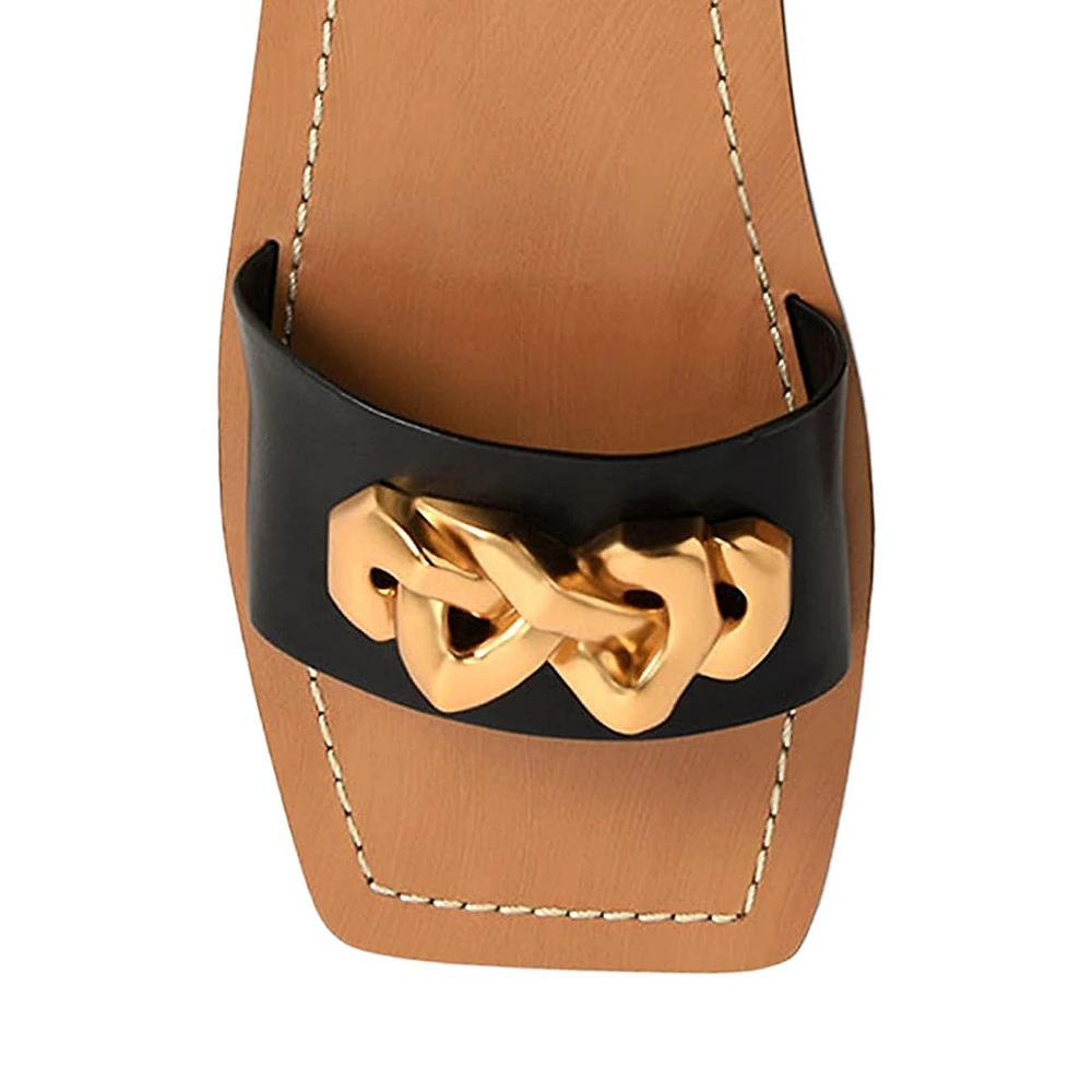 Chain Accent Leather Slide Sandals