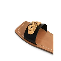 Chain Accent Leather Slide Sandals