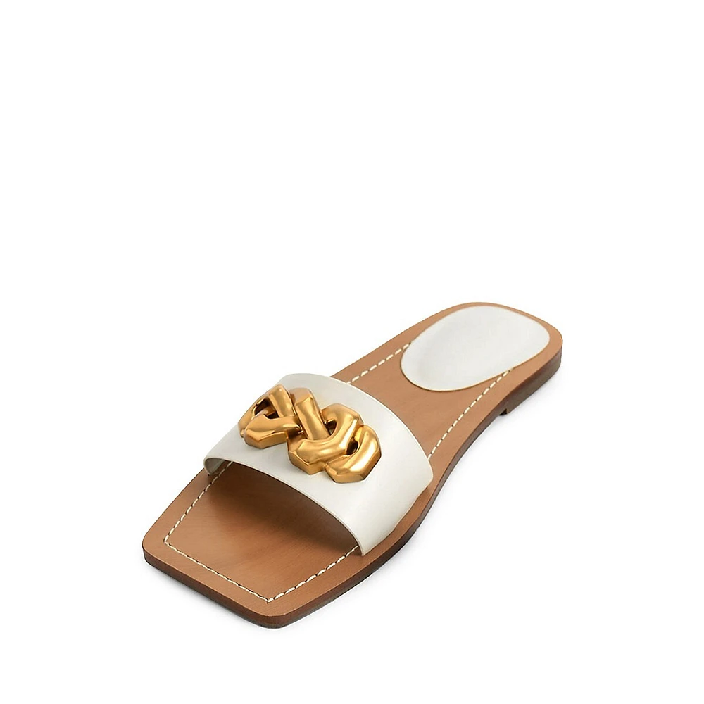 Chain Accent Leather Slide Sandals