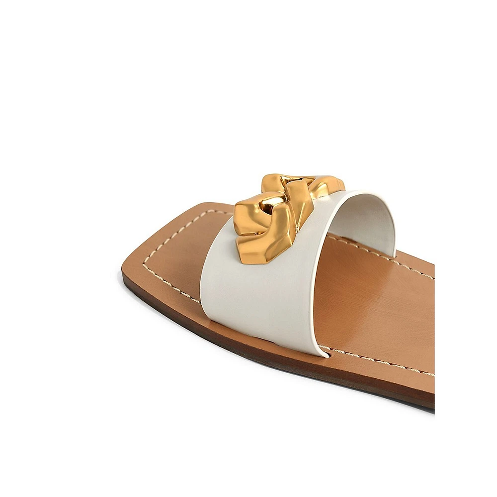 Chain Accent Leather Slide Sandals