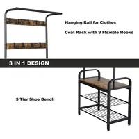 Entry Way Bench Shoe Rack And Coat Rack In Rustic Brown