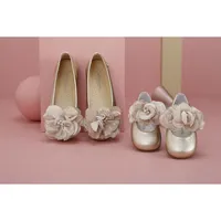 Blush Leather Ballet Flat Shoes With A Flower