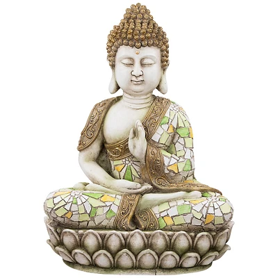 Meditating Mosaic Buddha Outdoor Ceramic Garden Statue - 19.5"