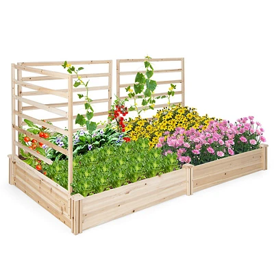 Raised Garden Bed With 3 Trellises With Divided Compartments For Flowers Natural