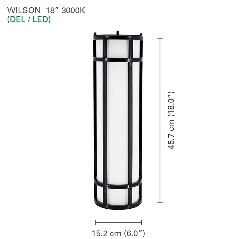 Outdoor Wall Light With Integrated Leds, 18'' Height, From The Wilson Collection, Black