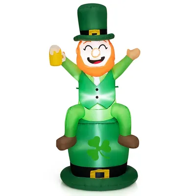 5 Ft St Patrick's Day Inflatable Decoration Leprechaun Sitting On Hat For Yard