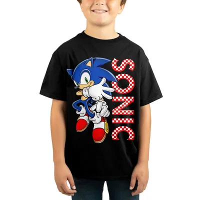 Sega Sonic The Hedgehog Puff Ink Kids Black T-shirt