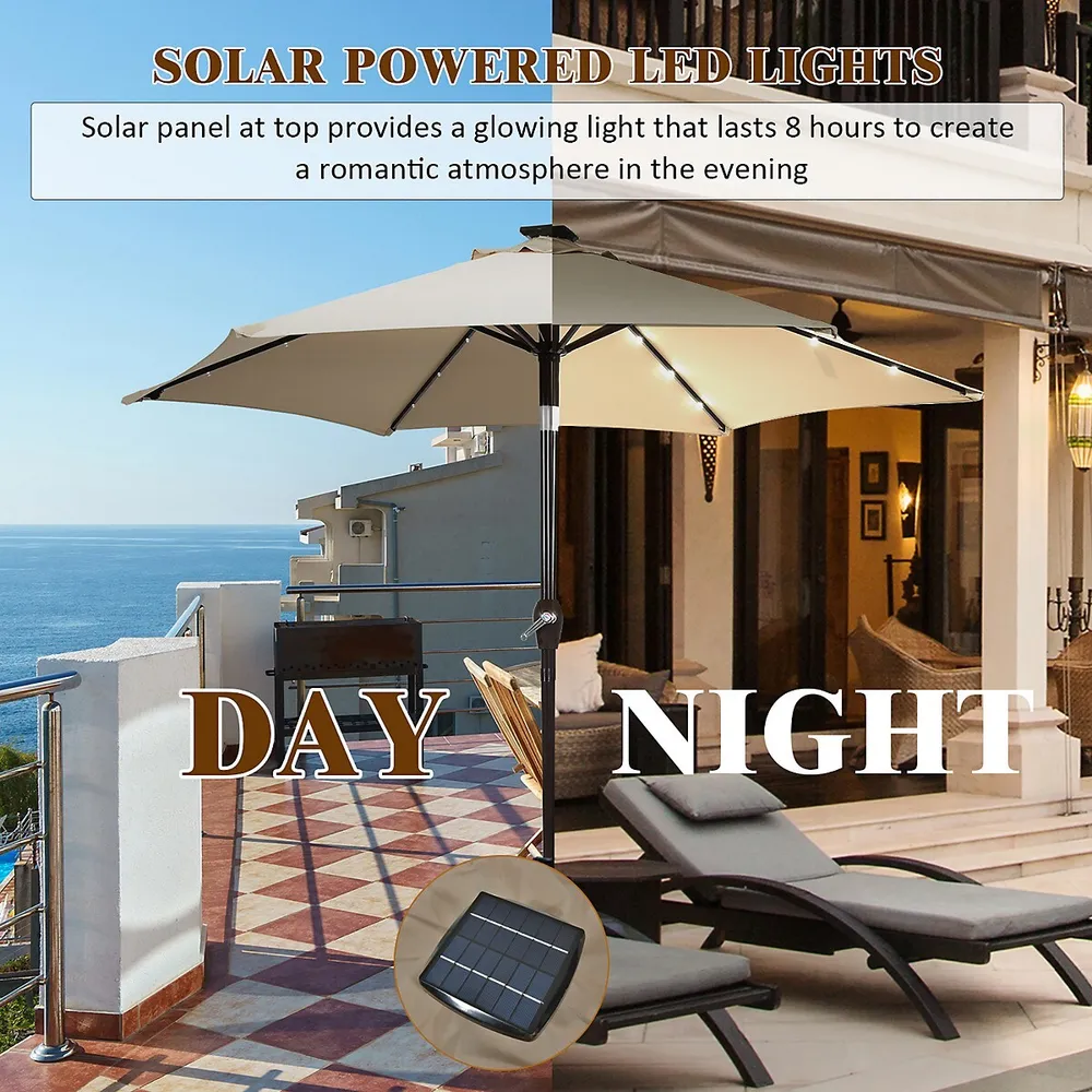 Costway 9' Solar Led Lighted Patio Market Umbrella Tilt Adjustment Crank  Lift | Kingsway Mall