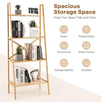 4-tier Bamboo Ladder Bookshelf 58'' Display Shelf Storage Rack Plant Flower Stand