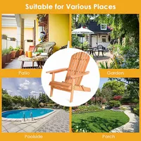 2 Pcs Eucalyptus Adirondack Chair Foldable Outdoor Wood Lounger Chair Natural