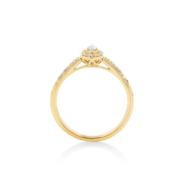 Pear Cut Diamond Solitaire Promise Ring in 10kt Yellow and White Gold