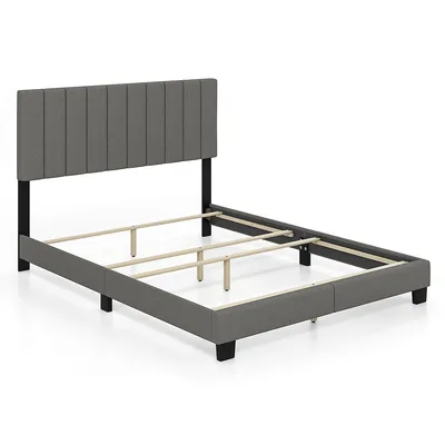 Queen Upholstered Platform Bed Frame Mattress Foundation Box Spring Needed Gray