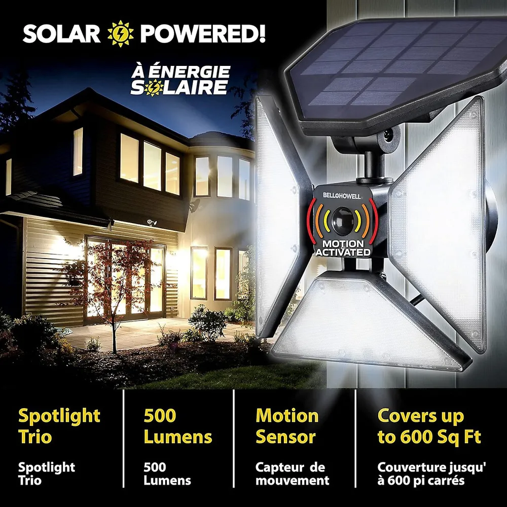 Bionic Spotlight Trio 500 Lumen Solar Powered Outdoor Security Light