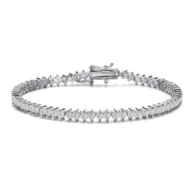 Sterling Silver White Gold Plating With Clear Round Cubic Zirconia Tennis Bracelet