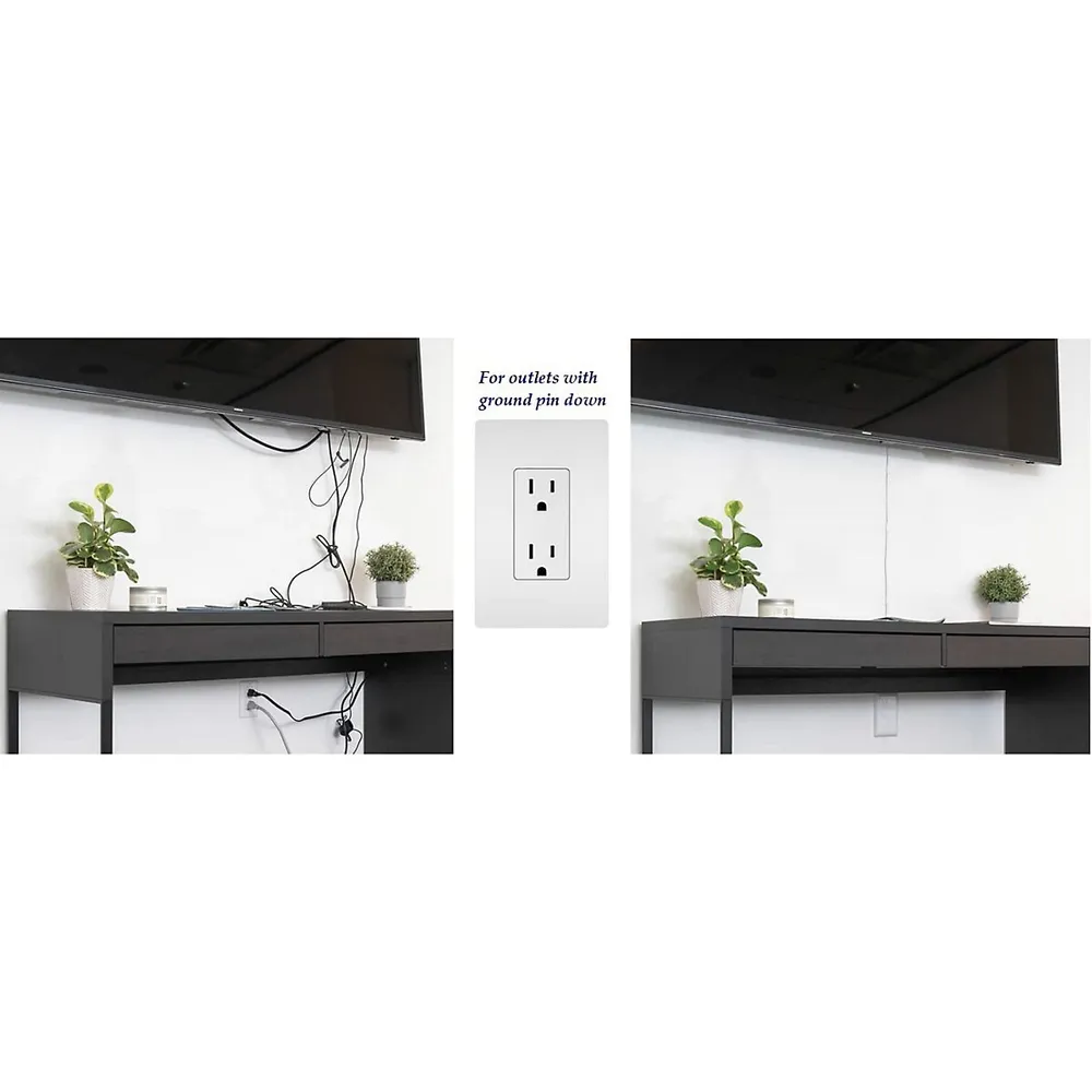 Upward Exiting Outlet & Plug Concealer With Cord Management Kit For Mounted Tvs, 8 Foot 3 Outlet Power Strip, Universal Size