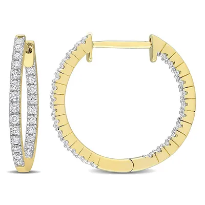 3/4 Ct Tw Diamond Inside Out Hoop Earrings In 10k Yellow Gold