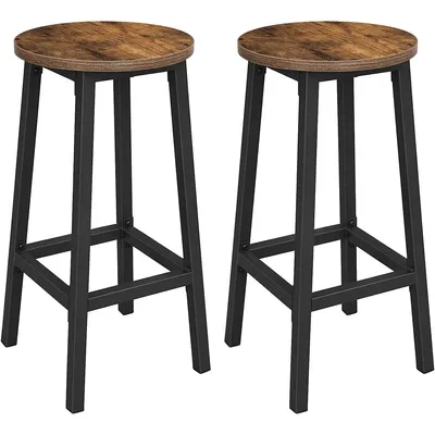 Industrial Set Of 2 Bar Stools With Sturdy Steel Frame In Brown And Black