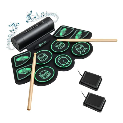 9 Pads Electronic Drum Set Roll Up Drum Kit W/ Midi & Dual Stereo Speakers