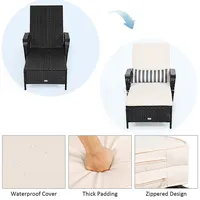 2pcs Pe Rattan Chaise Lounge Chair Recliner Adjustable Pillow Black