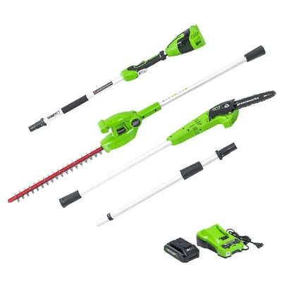 24V 8" Polesaw and Pole Hedge Trimmer Combo, 2.0Ah Battery and Charger
