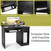 22" Wide Computer Desk Writing Study Laptop Table W/ Drawer & Keyboard Tray Whiteblack